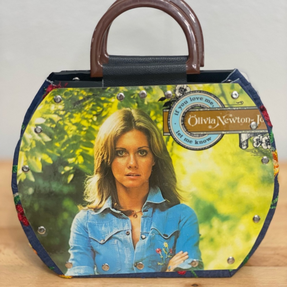 Olivia Newton-John record purse. Made from vintage vinyl record